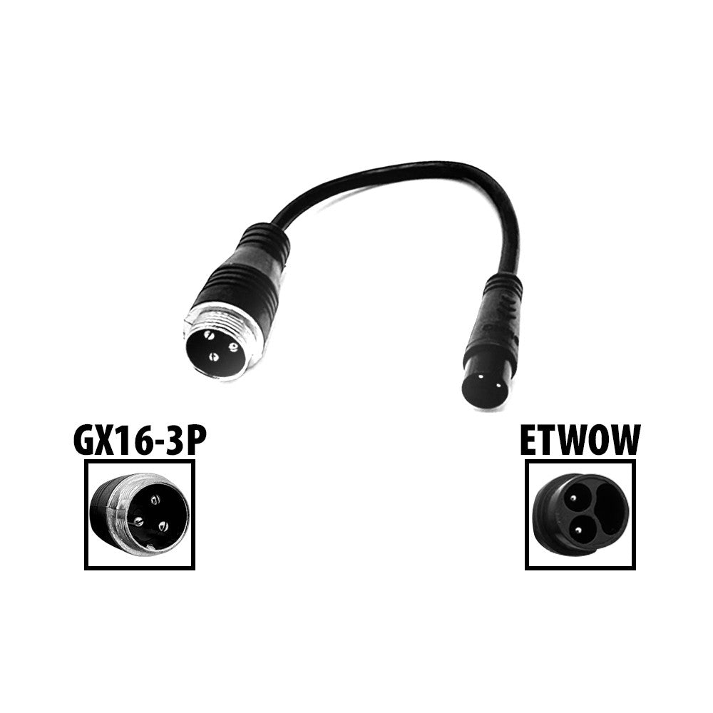 Câble adaptateur de chargeur avec embouts GX16 3P et ETWOW sur fond blanc