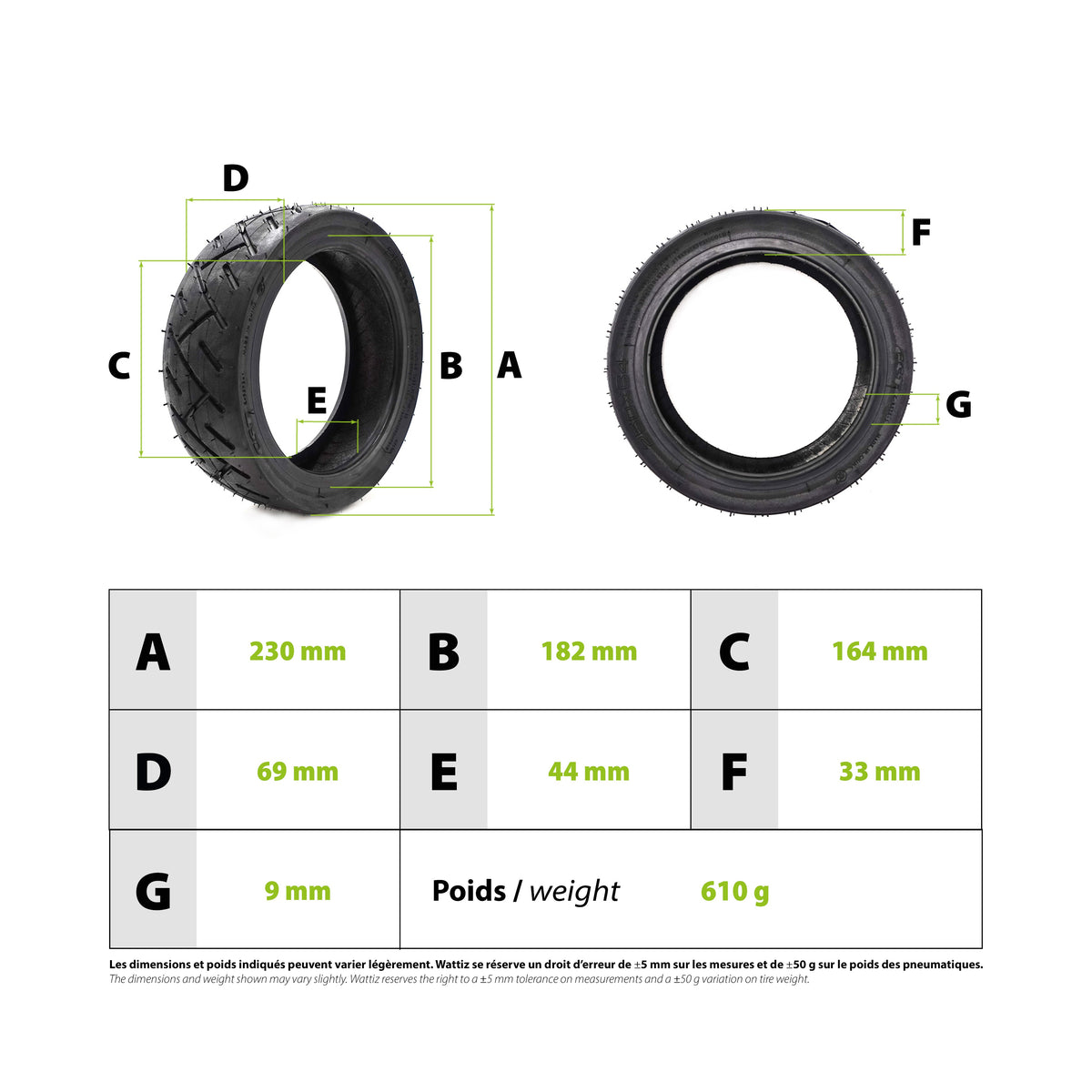 Pneu Tubeless 250x64 pour Trottinette Électrique