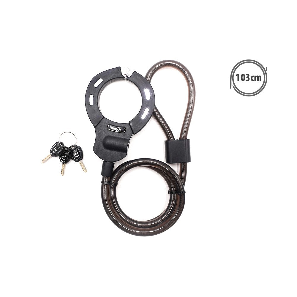 Antivol menotte noir attaché à un câble en spirale de 103 cm avec ses trois clés