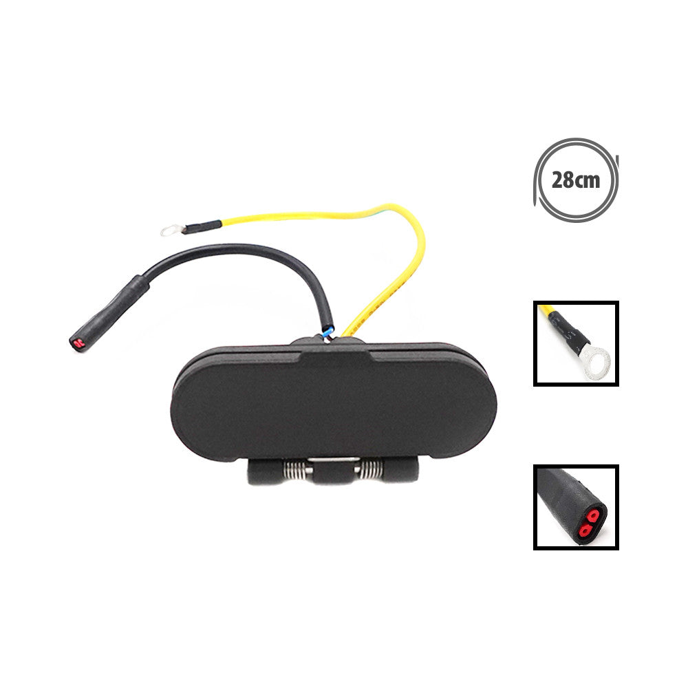 Port de charge noir avec clapet de protection et câbles de connexion pour trottinette électrique