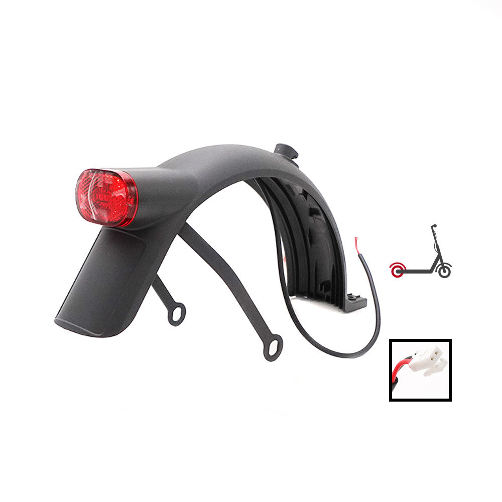 Garde-boue arrière noir avec feu rouge intégré, tringles de support et câble de connexion
