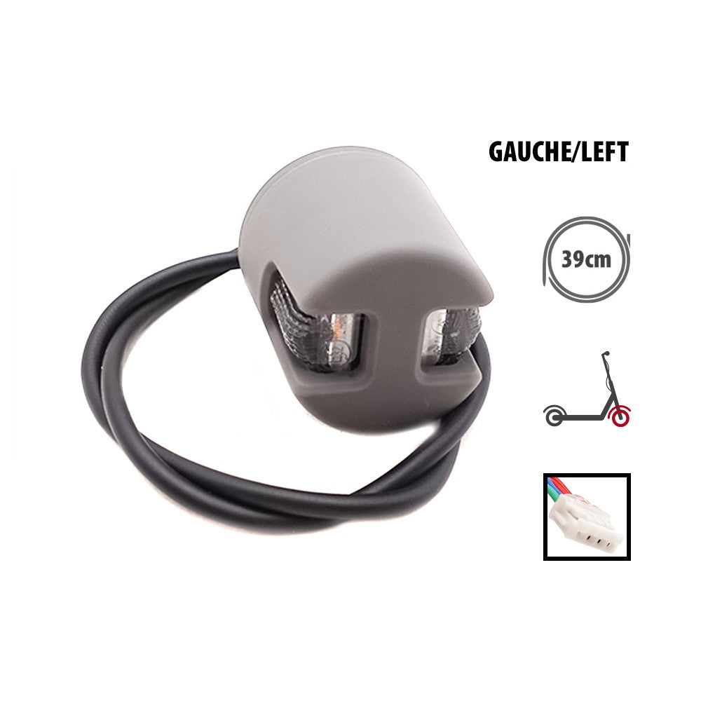 Clignotant avant gauche gris avec son câble de connexion pour trottinette électrique Xiaomi 5 Pro