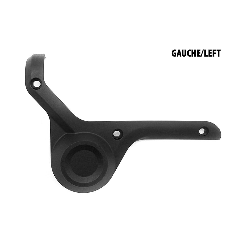 Cache de fourche gauche en plastique noir sur fond blanc