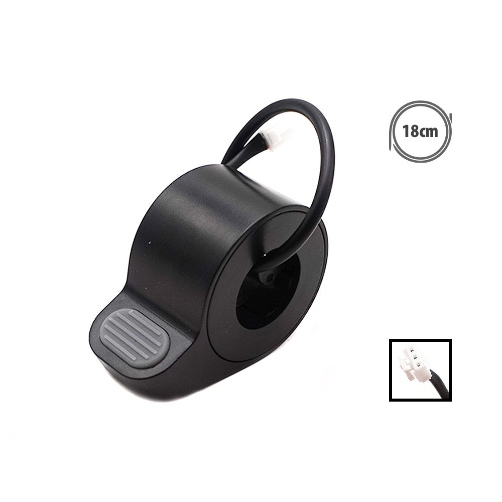 Accélérateur au pouce noir avec gâchette antidérapante grise et son câble de connexion