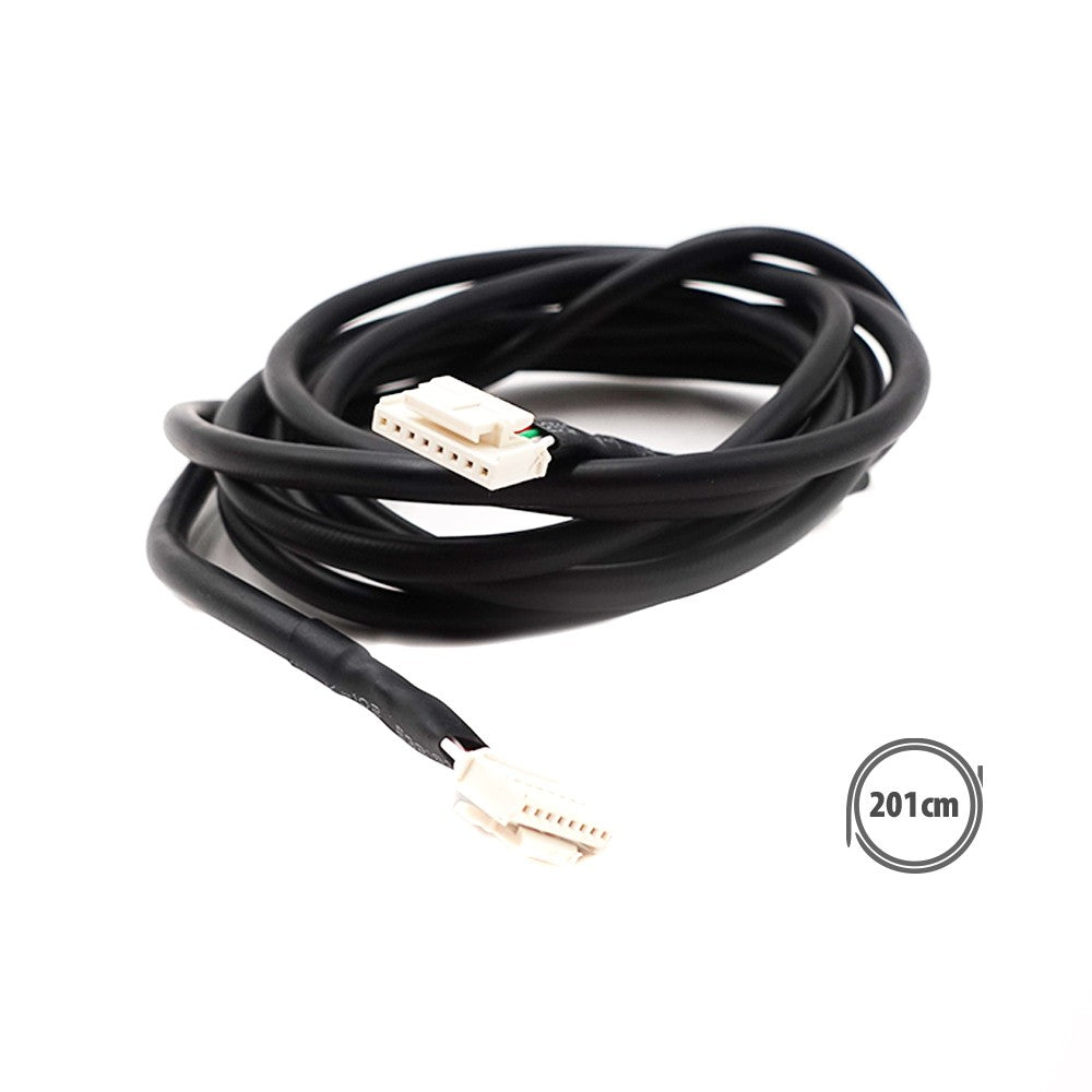 Câble data noir enroulé de 201 cm avec connecteurs plastiques blancs