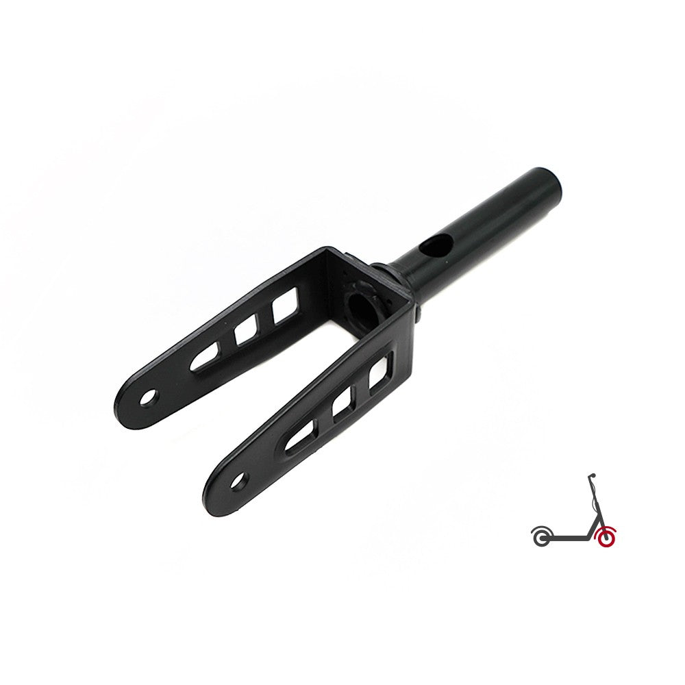 Fourche avant métallique noire pour trottinette électrique sur fond blanc