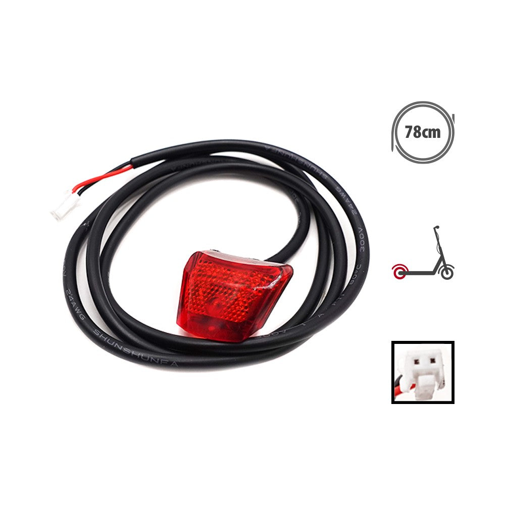 Feu arrière rouge avec son câble noir de 78 cm et son connecteur à deux broches
