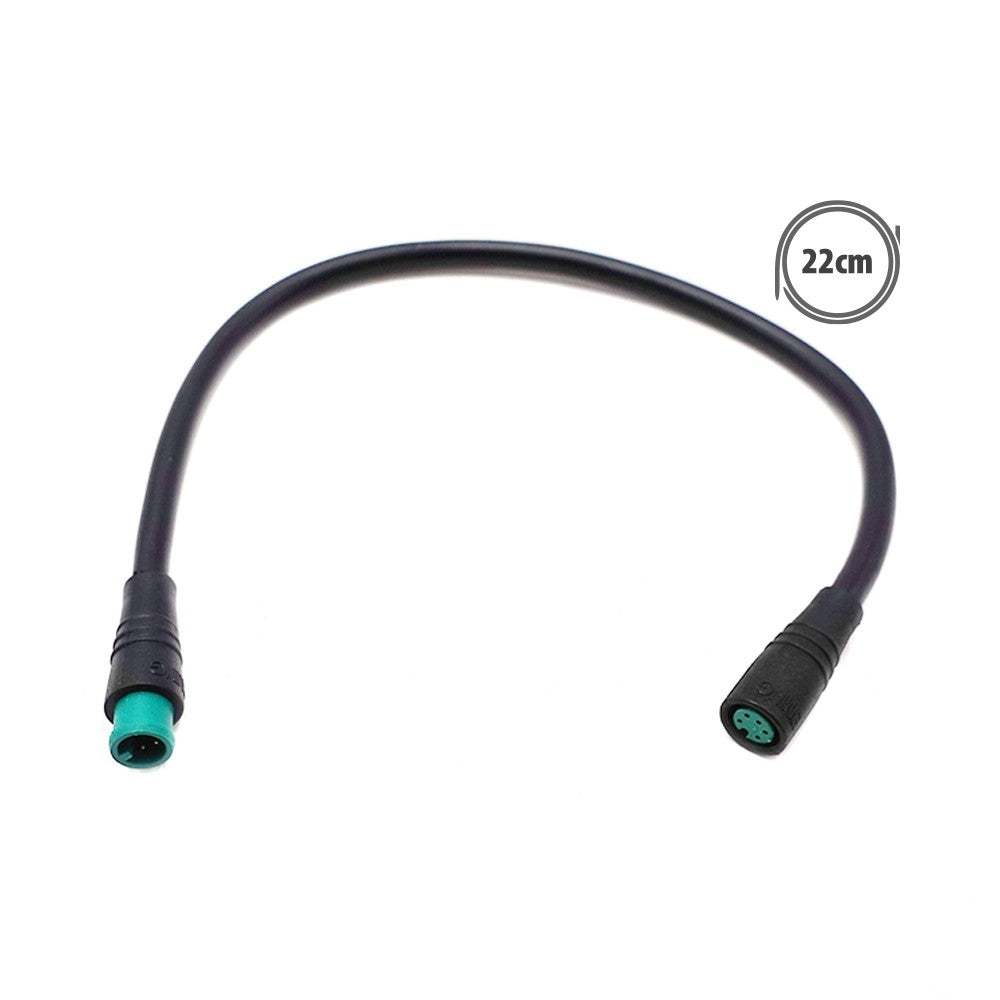 Câble connecteur étanche noir à 5 pins de 22 cm avec embouts verts sur fond blanc