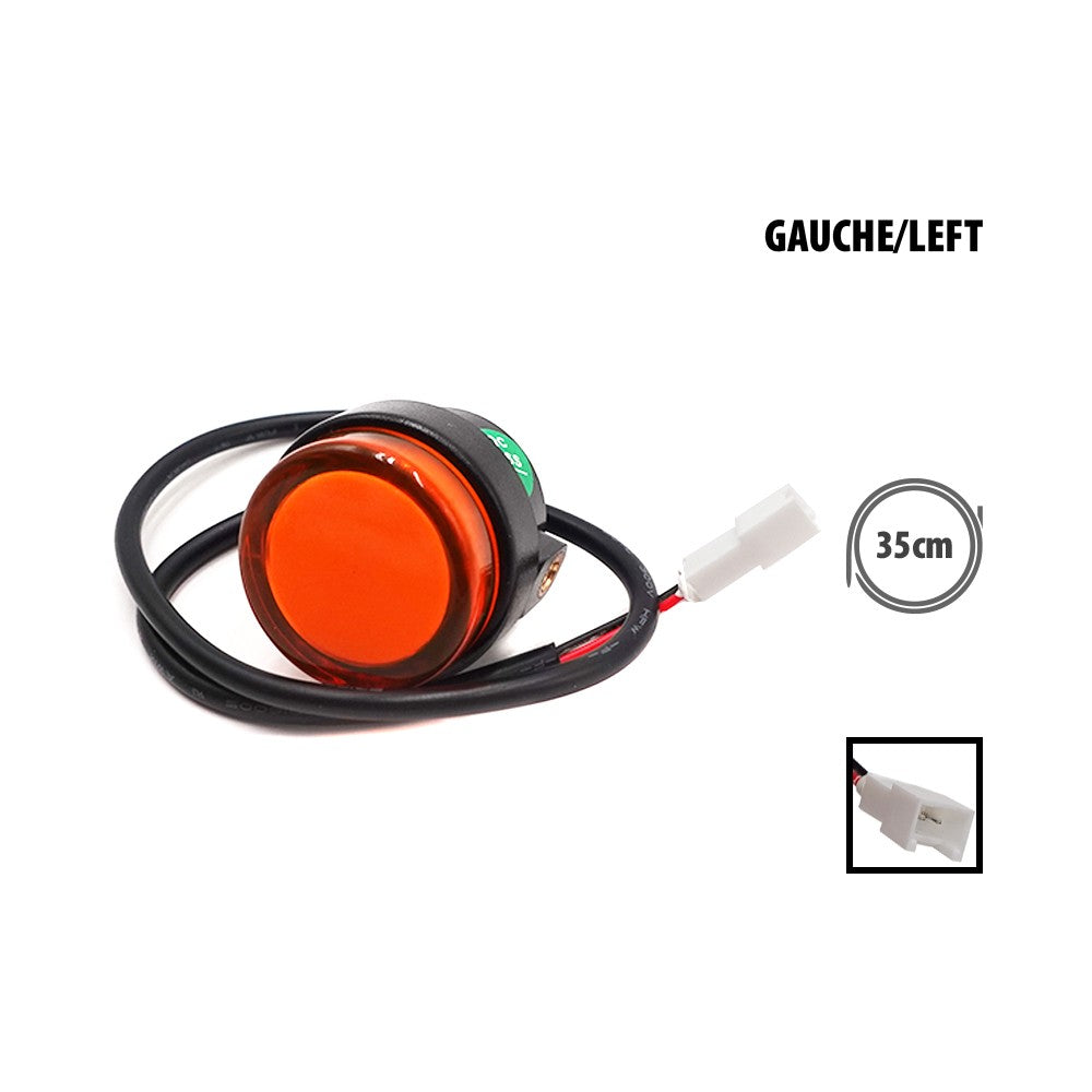 Clignotant gauche orange rond pour trottinette électrique avec son câble et son connecteur
