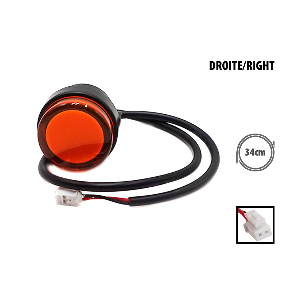 Clignotant droit orange rond avec son câble de connexion pour trottinette électrique