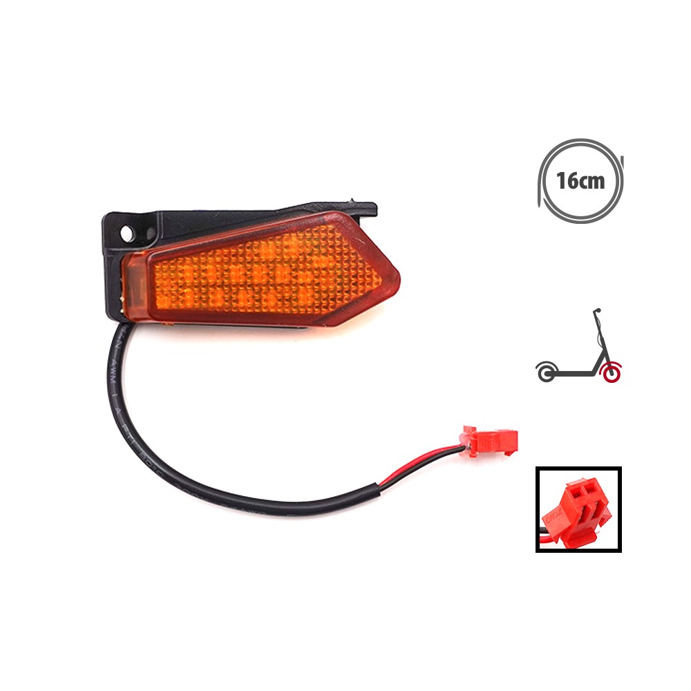 Feu avant gauche orange pour trottinette électrique avec son câble et un connecteur rouge