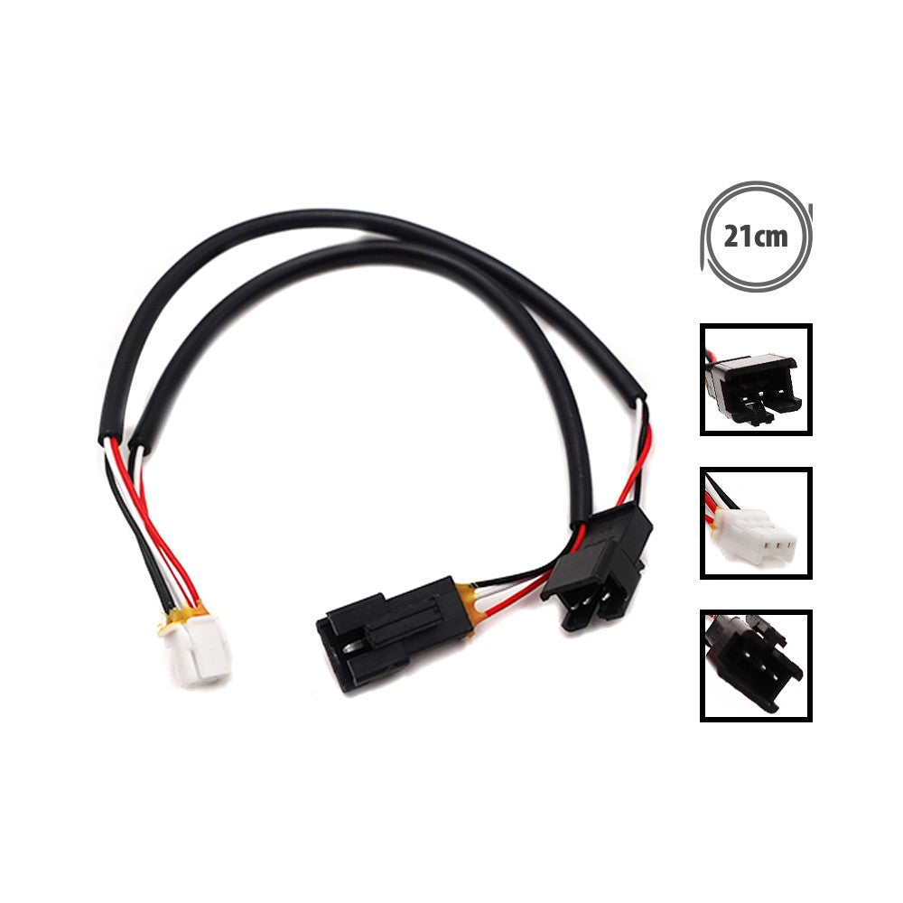 Câble d'éclairage latéral d'une longueur de 21 cm avec connecteurs électriques sur fond blanc