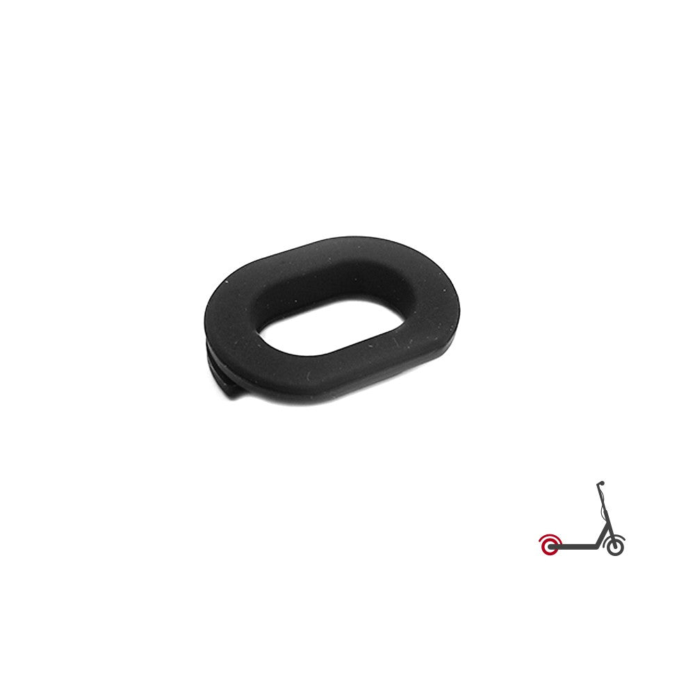 Bouchon passe-câble ovale en caoutchouc noir pour trottinette électrique sur fond blanc