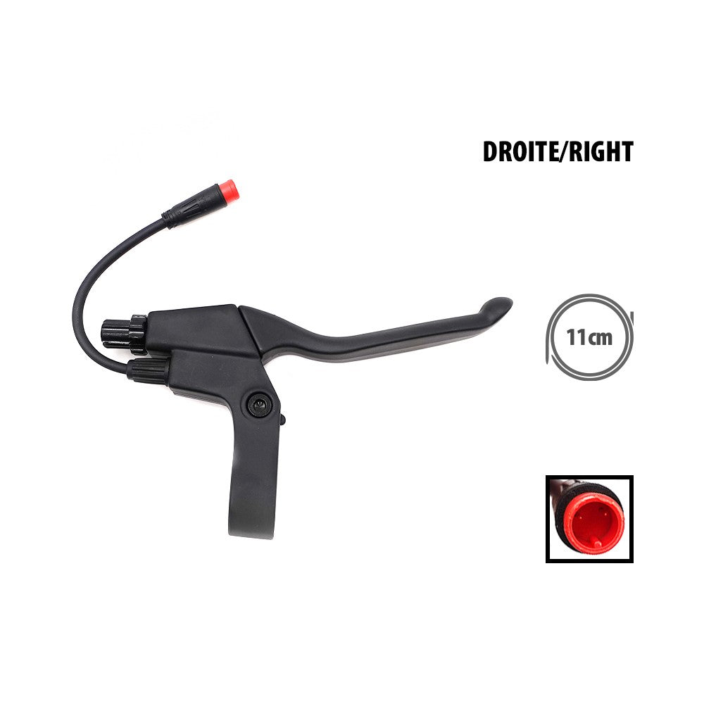 Poignée de frein droite noire pour trottinette électrique avec son câble et connecteur rouge