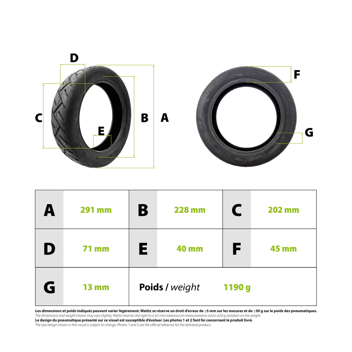 Pneu Tubeless avec Gel 60/90-8 pour Trottinette Électrique