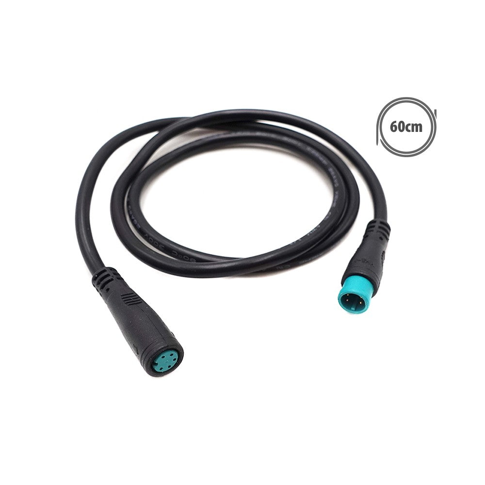 Câble connecteur étanche noir 5 pins de 60 cm sur fond blanc
