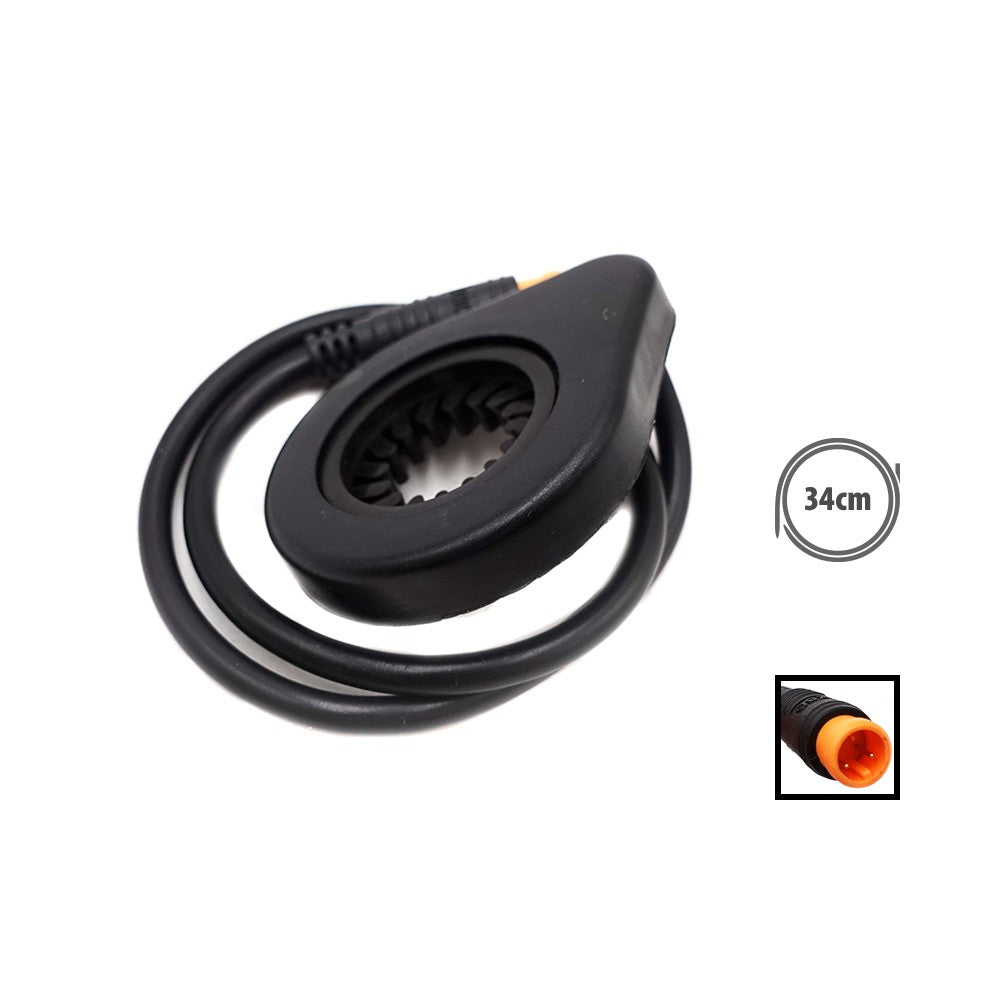 Capteur de pédalage noir 12 signaux avec son câble de 34 cm et son connecteur orange