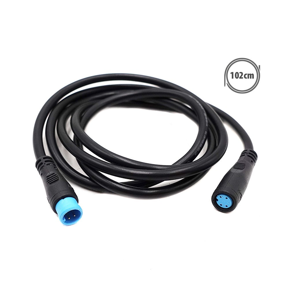 Câble de connexion étanche noir à 4 pins de 102 cm avec embouts bleus sur fond blanc