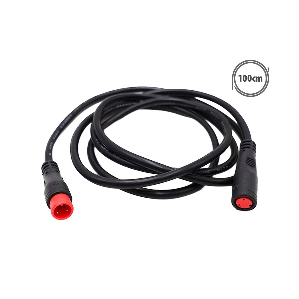 Câble étanche noir 2 pins de 1 mètre enroulé avec connecteurs rouge et noir