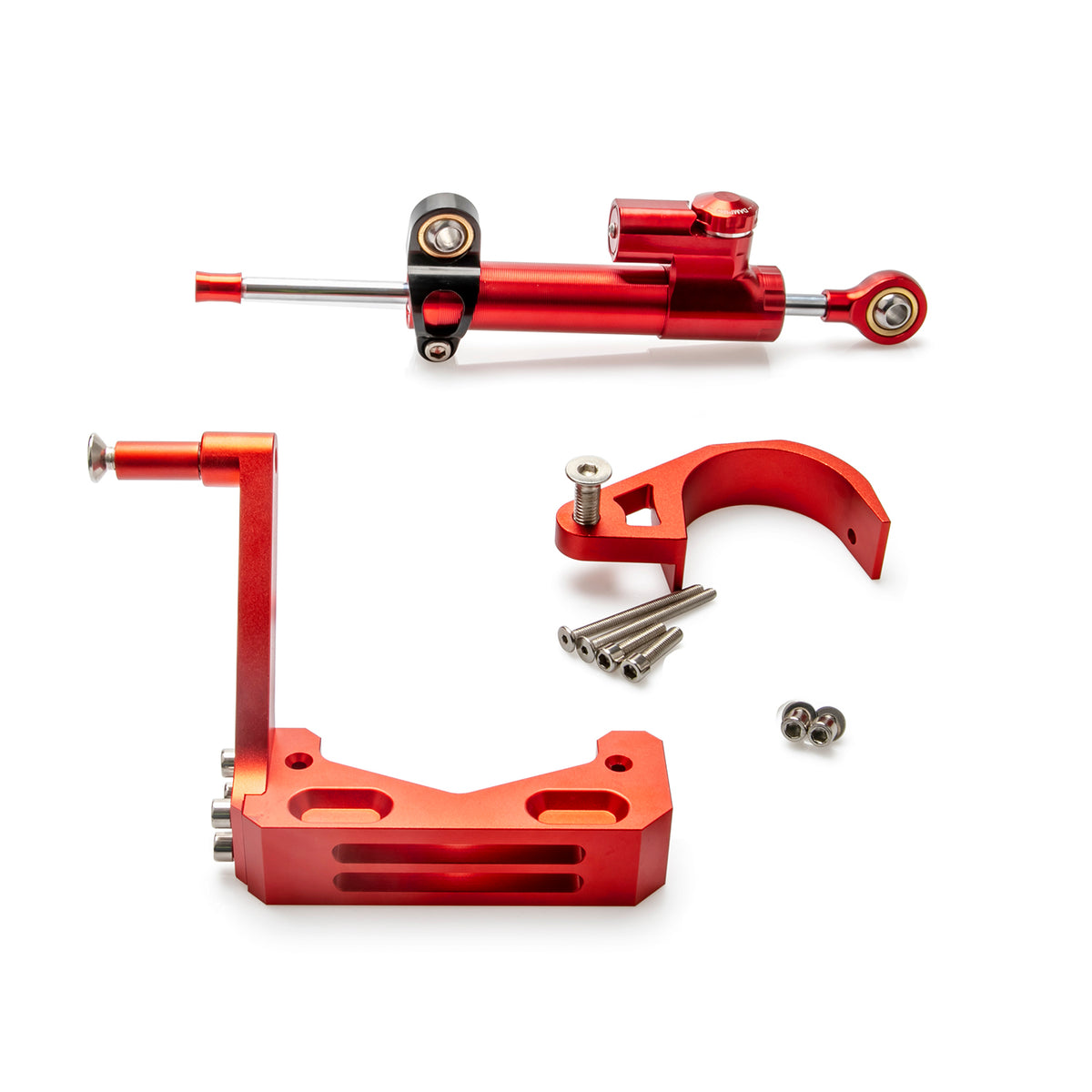 Kit amortisseur de direction en aluminium rouge avec supports et visserie