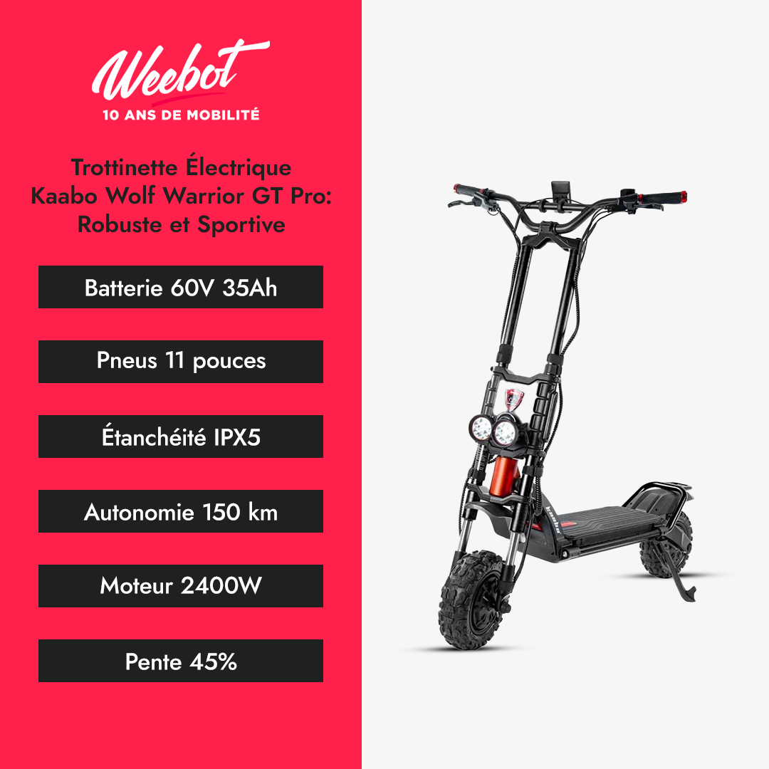 Trottinette Électrique Kaabo Wolf Warrior GT Pro : Robuste et Sportive