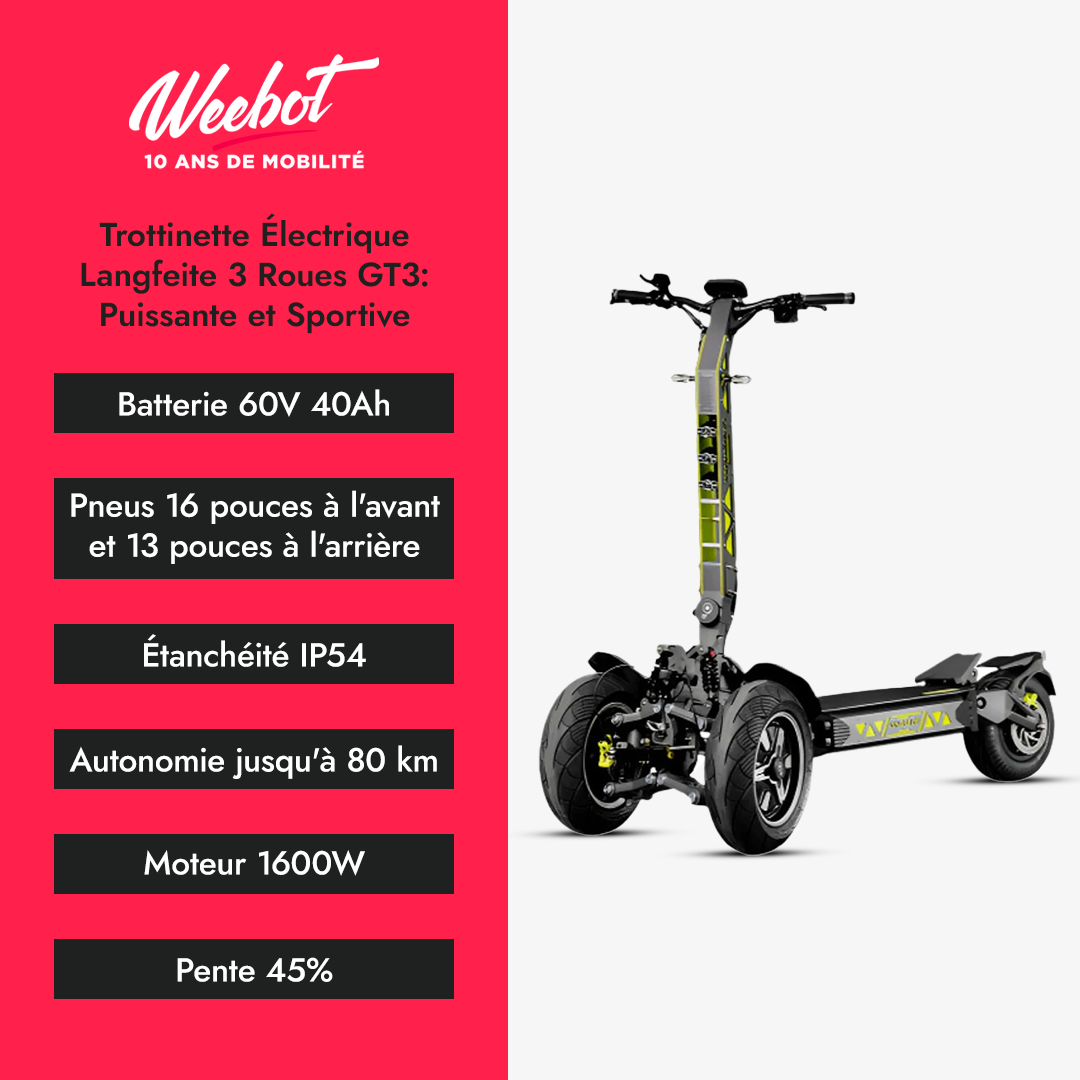 Langfeite 3-Wiel Elektrische Step GT3: Krachtig en Sportief