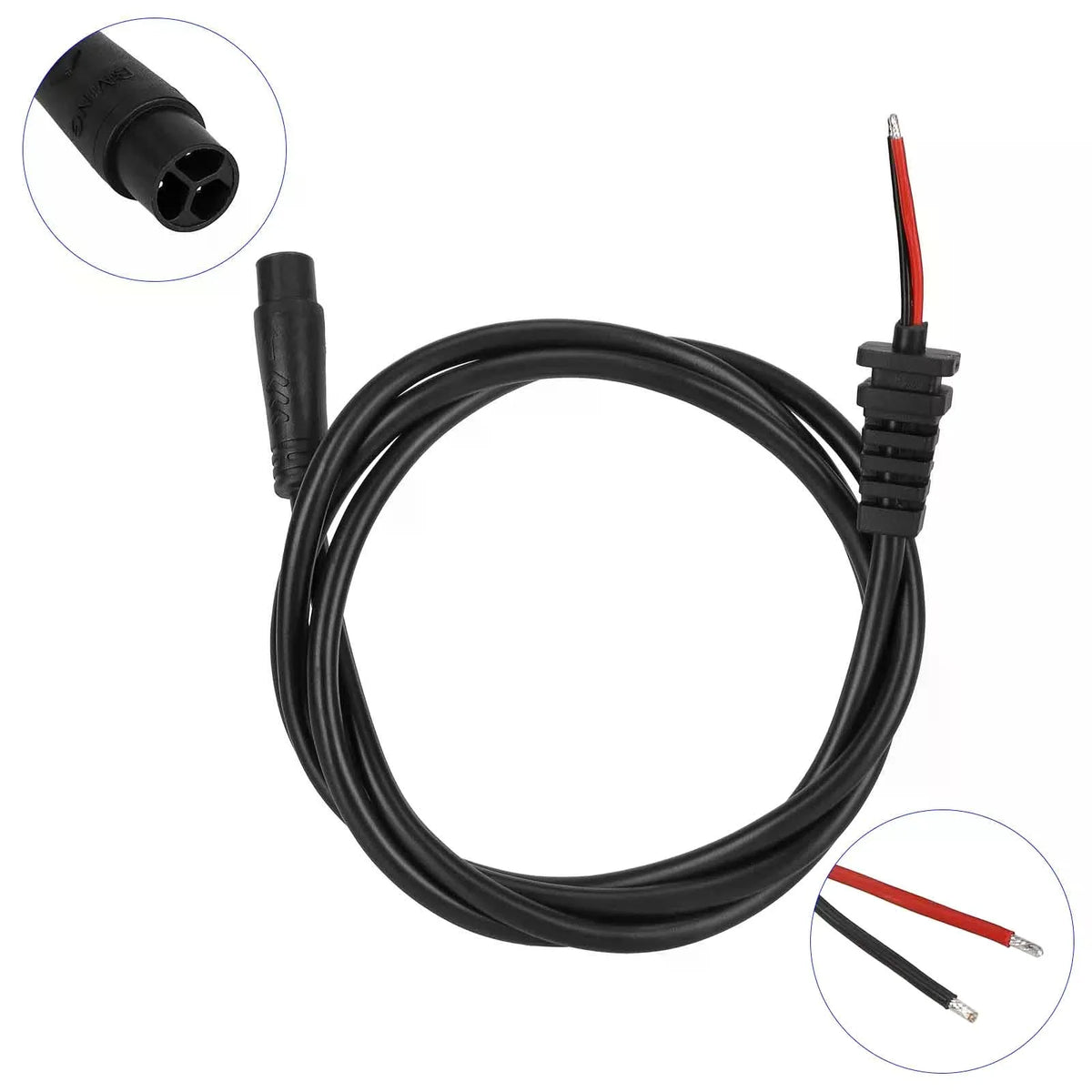 Câble de chargeur noir avec connecteur LP16 à 3 broches et fils dénudés