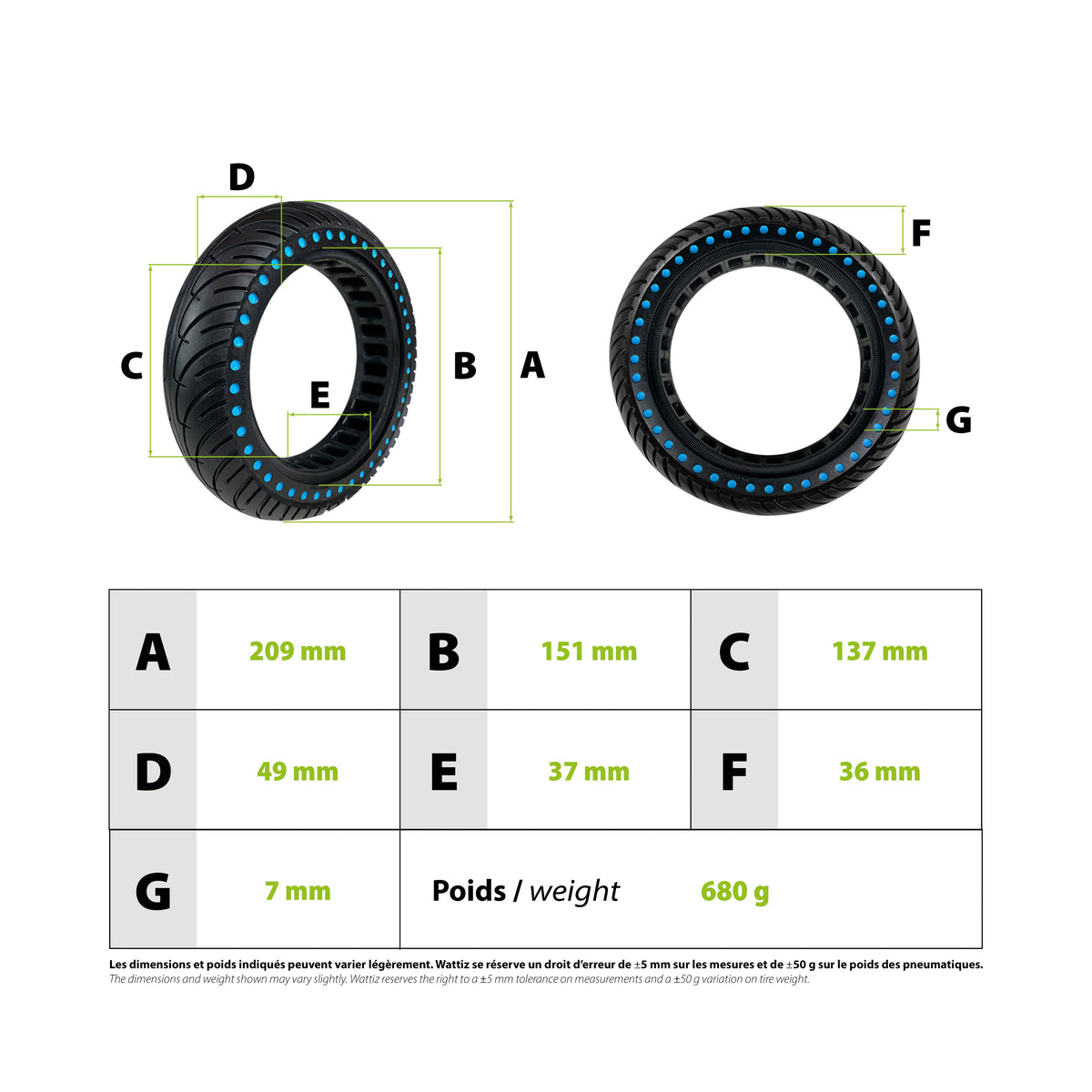 Pneu Plein 8.5x2 Bleu pour Trottinette Électrique