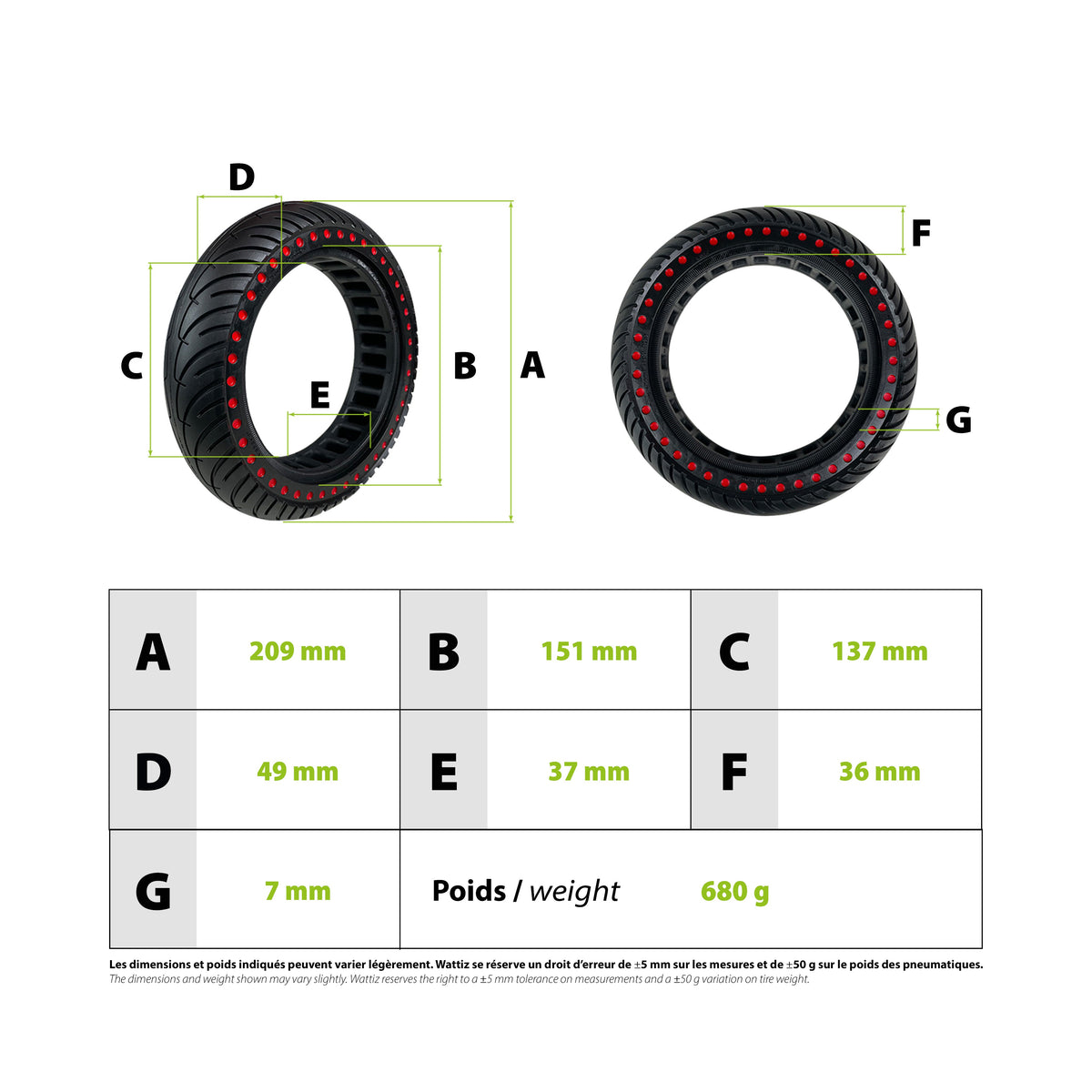 Pneu Plein 8.5x2 Rouge pour Trottinette Électrique