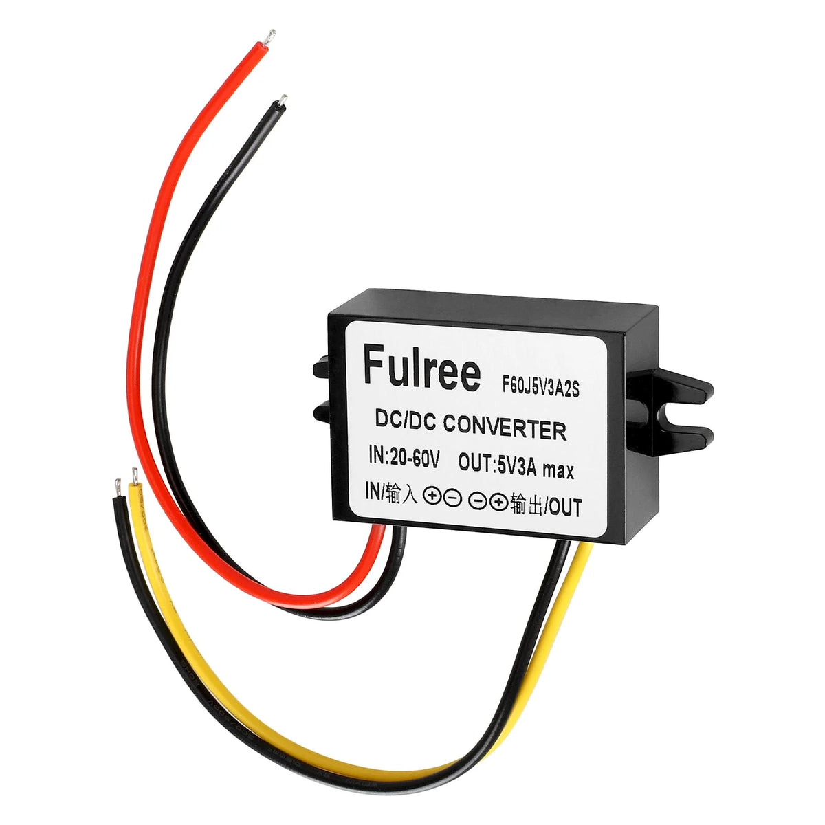 Convertisseur de tension continu 20-60V vers 5V 3A noir avec fils de connexion