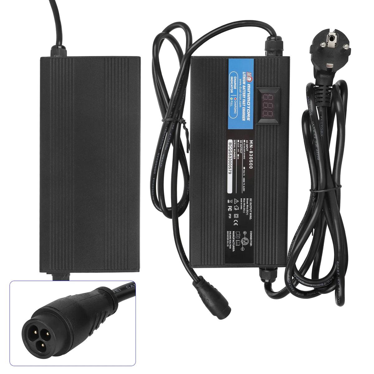 Chargeur rapide 83V 5A noir avec connecteur LP16 et prise secteur UE