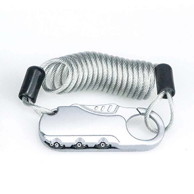 Antivol câble en spirale argenté à code 3 chiffres pour casque de trottinette et vélo
