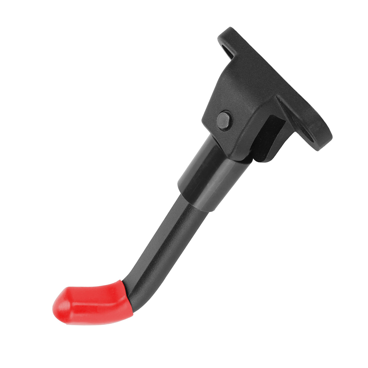 Protection de béquille en silicone rouge installée sur l'embout d'une béquille de trottinette électrique