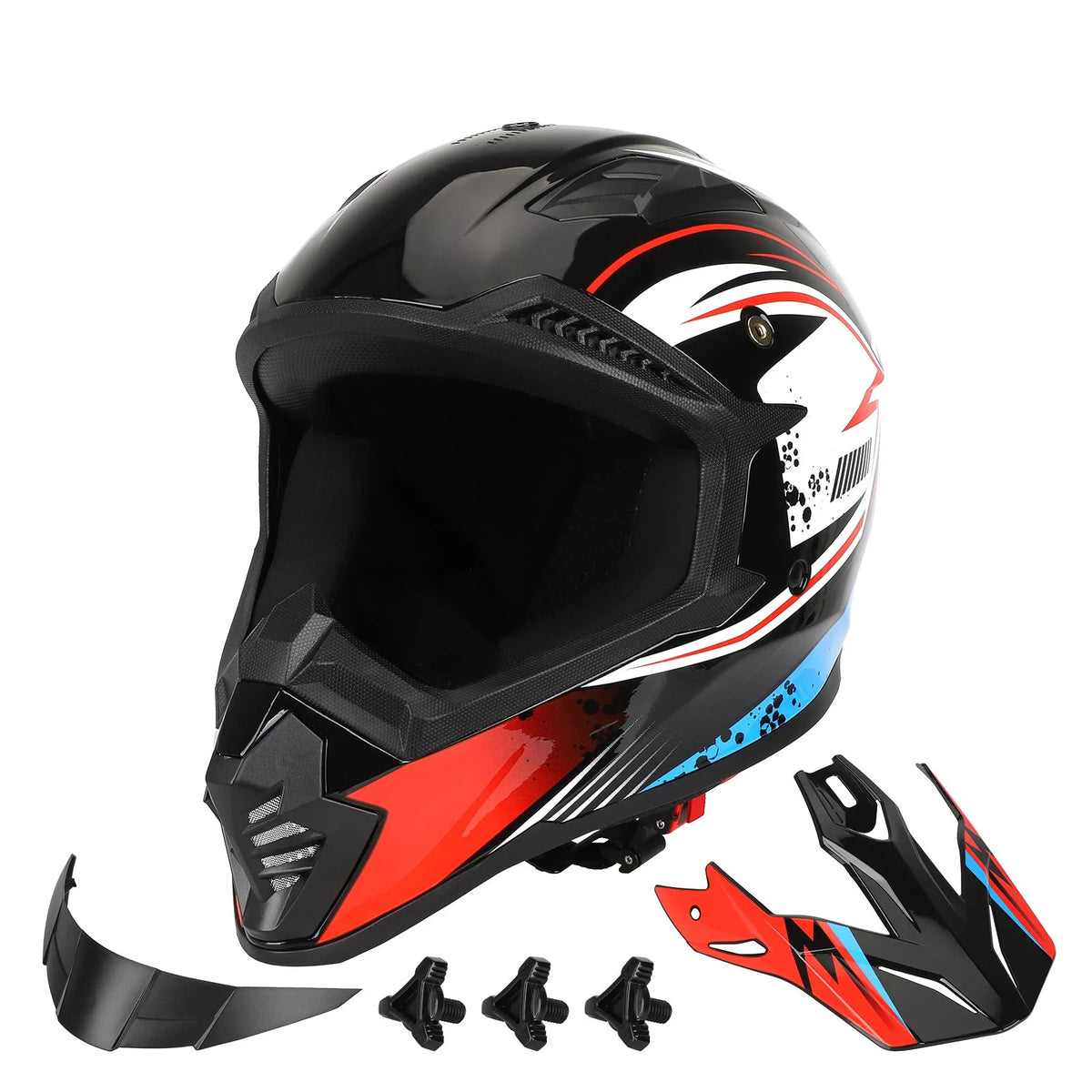 Casque intégral tout-terrain rouge et noir avec visière détachable