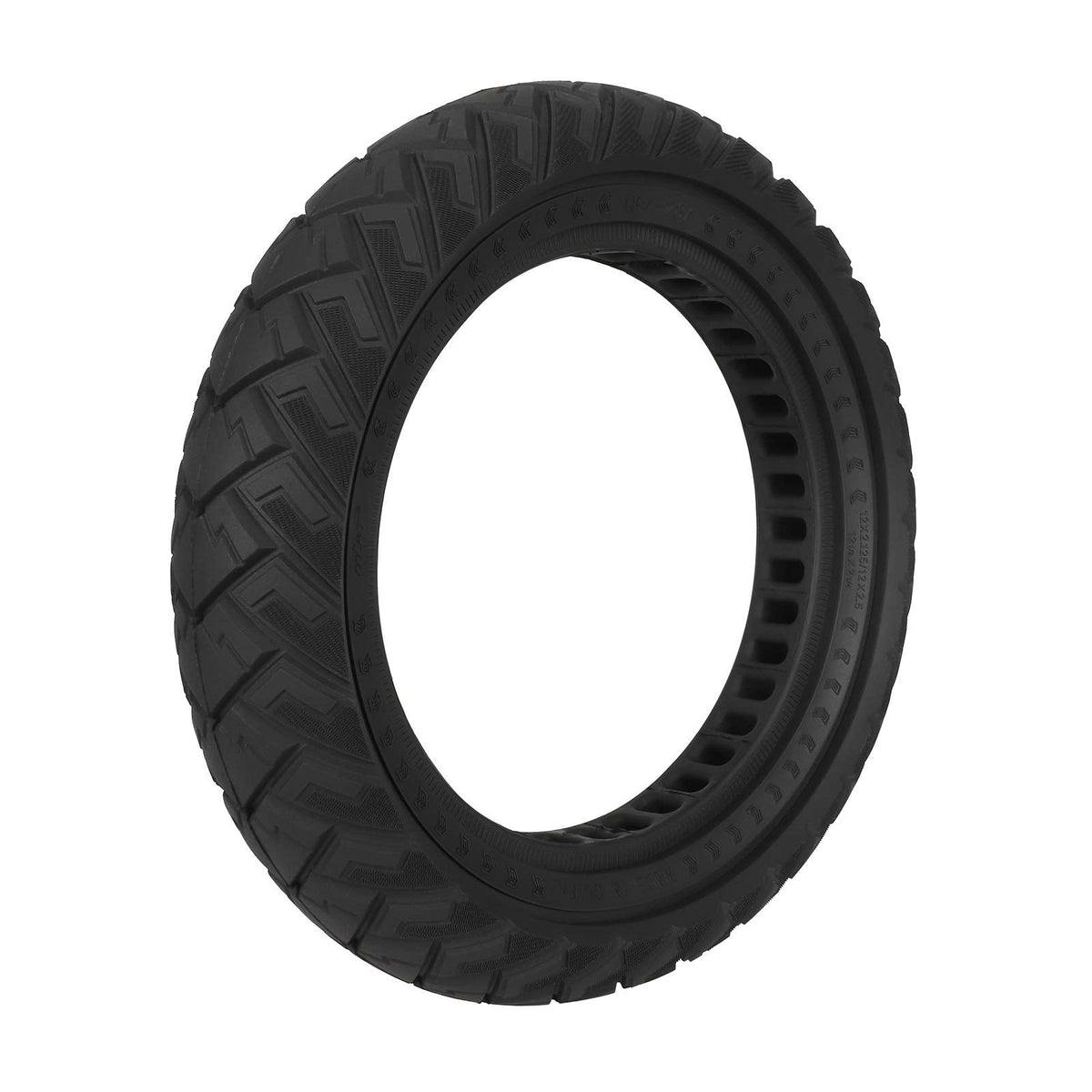 Pneu plein tout-terrain 12 pouces noir pour trottinette électrique vu de trois-quarts