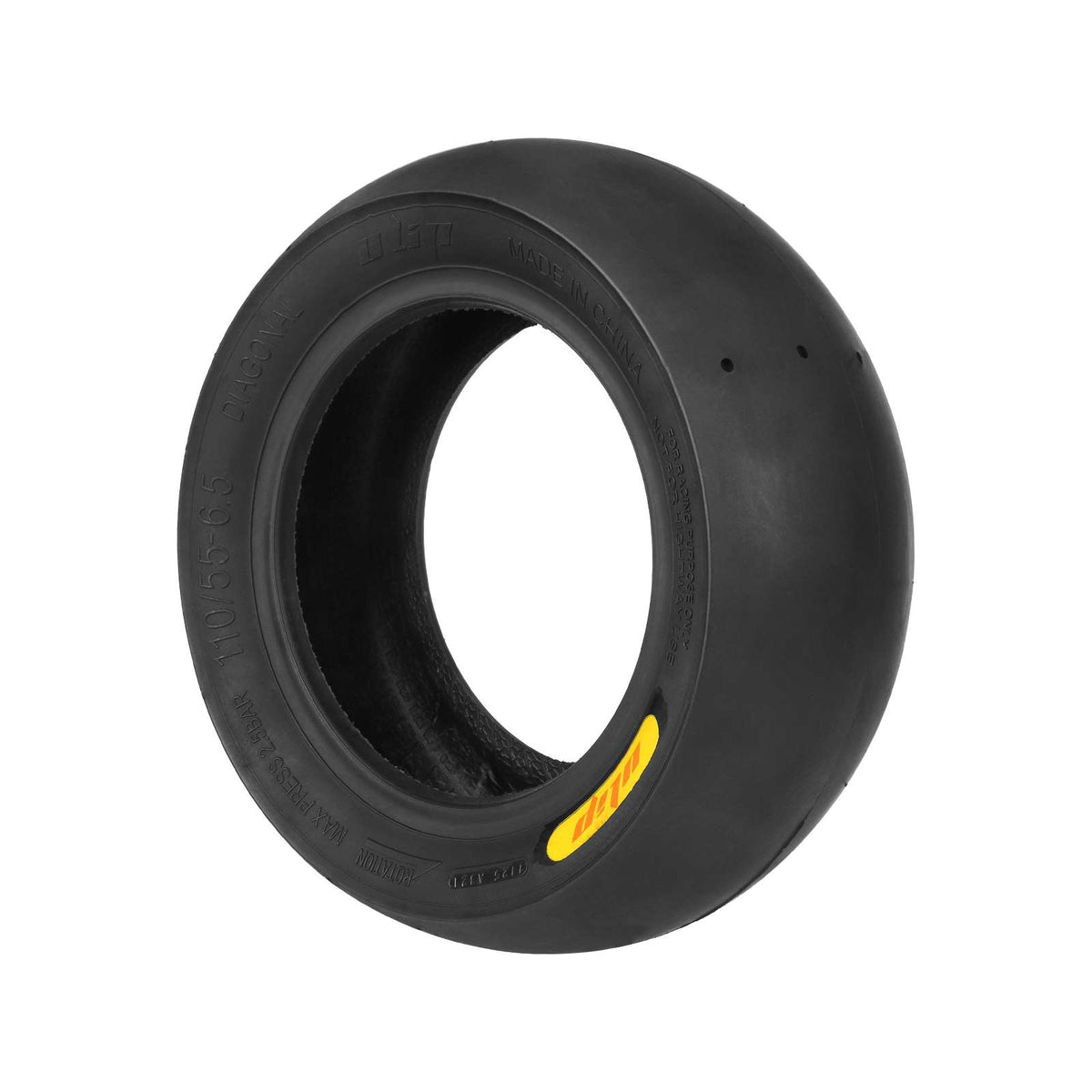 Pneu tubeless semi-slick 11 pouces noir vu de profil