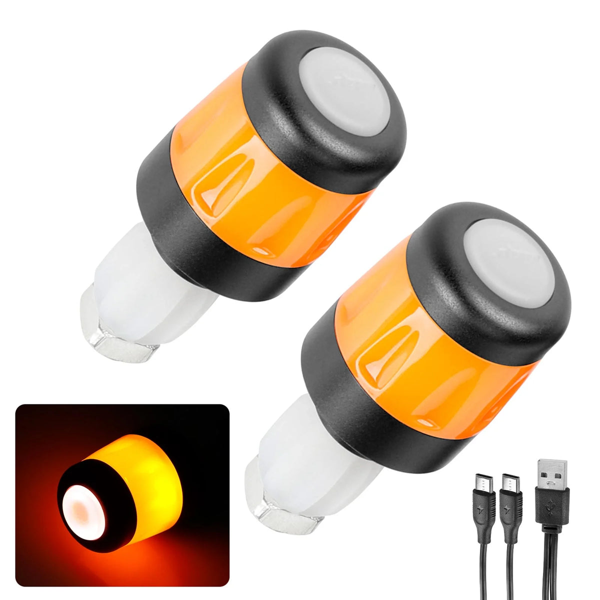 Clignotants Embout de Guidon Rechargeables USB Noir et Orange, vue 3