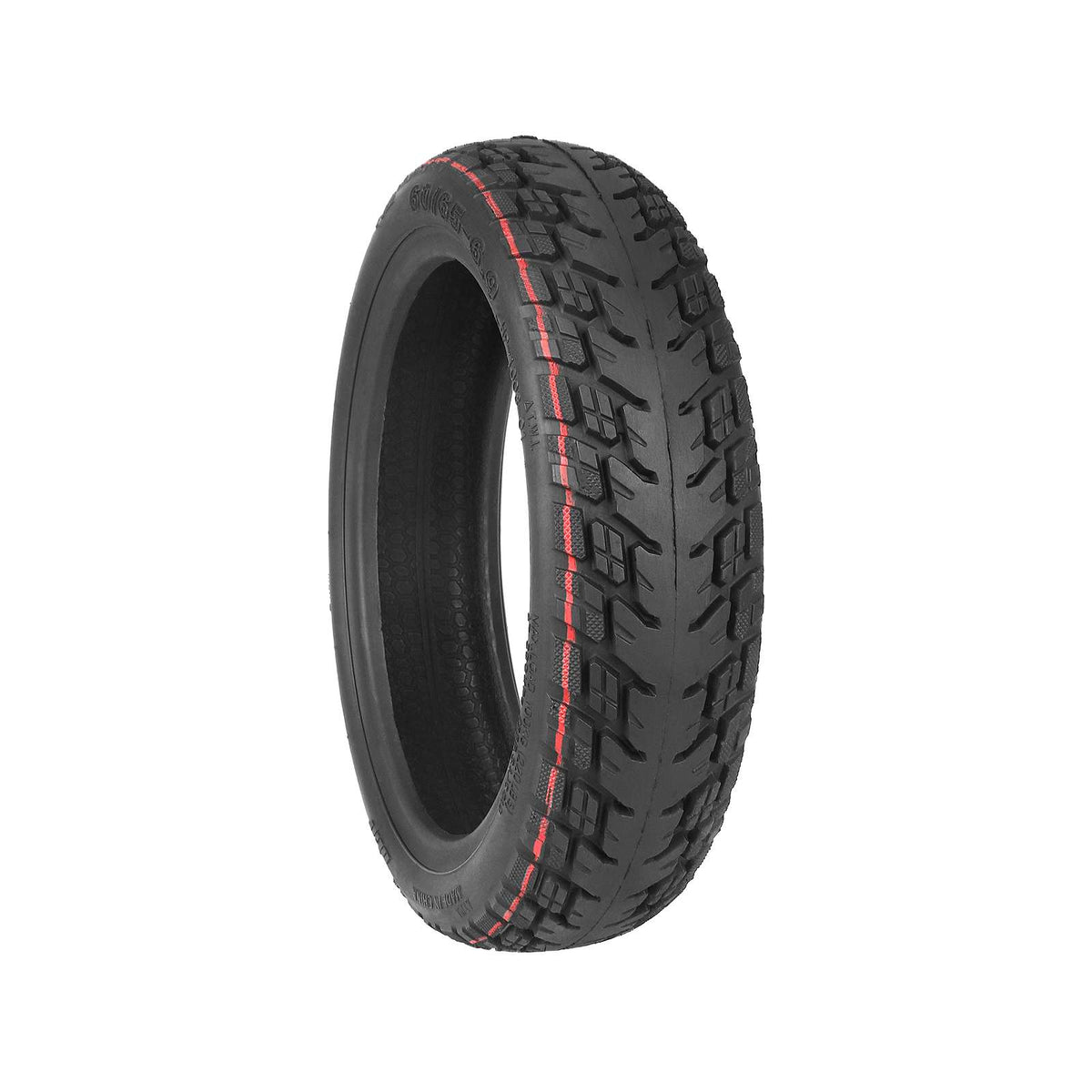 Pneu tubeless tout-terrain 10 pouces noir pour trottinette électrique vu de trois-quarts