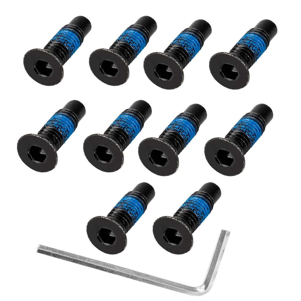 Lot de 10 vis de potence noires avec frein filet bleu et une clé Allen
