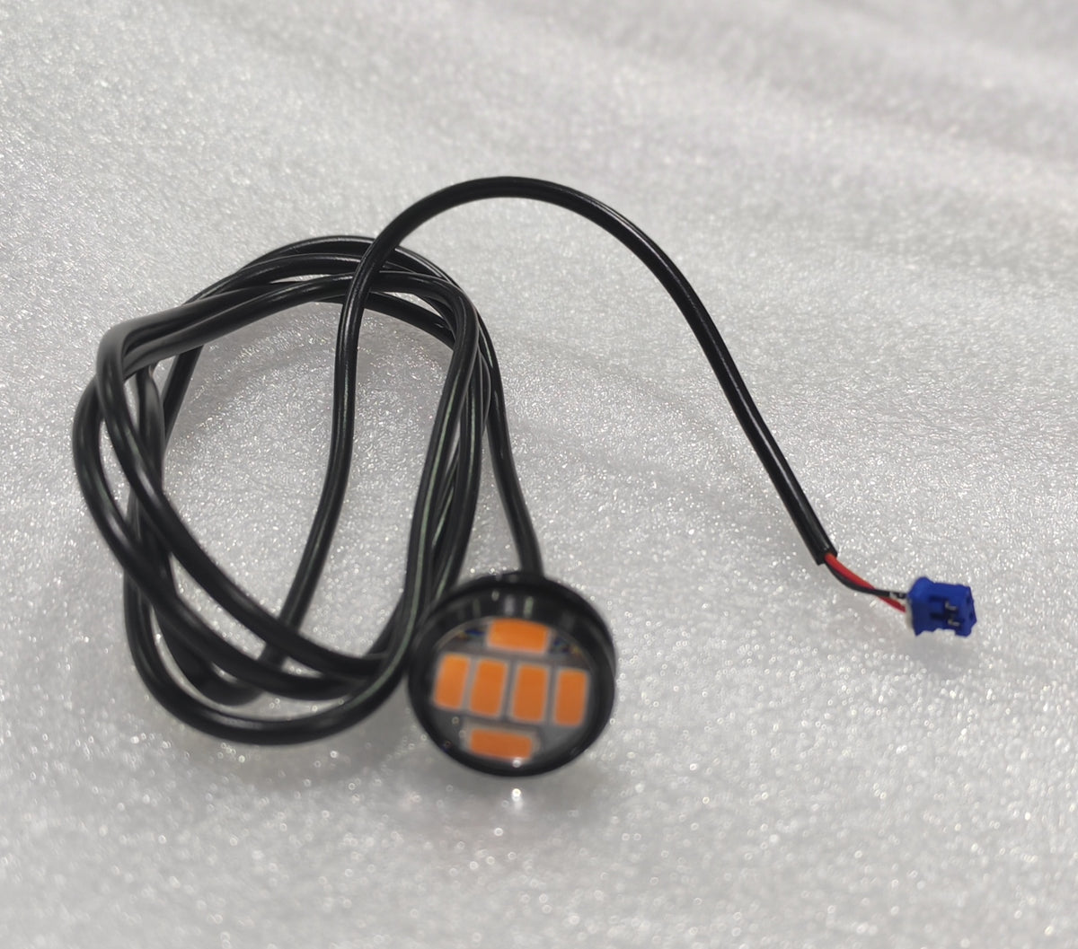 Clignotant avant gauche rond à LED orange avec câble et connecteur bleu pour trottinette électrique Rovoron R7