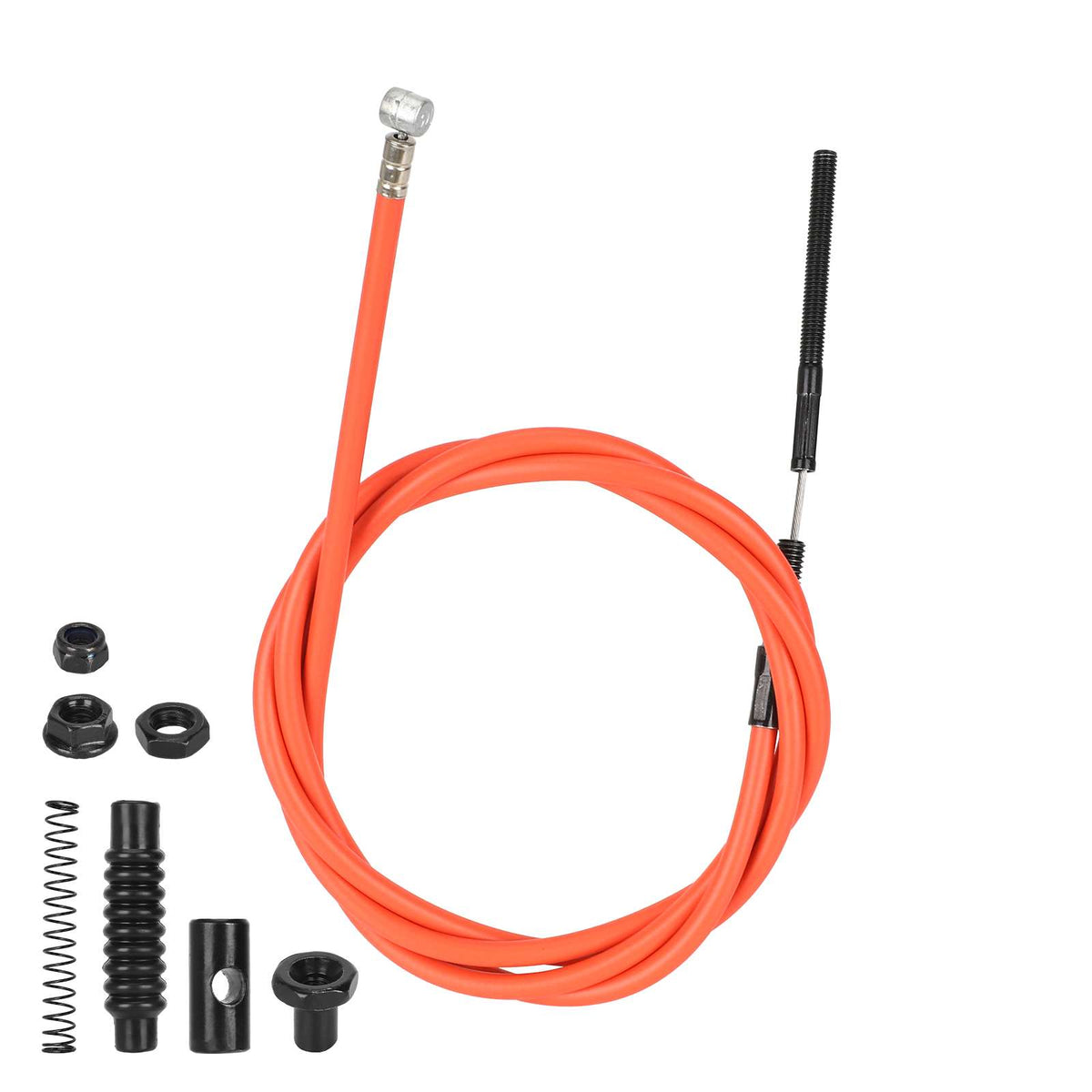 Câble de frein orange 133 cm avec sa gaine et ses accessoires de fixation
