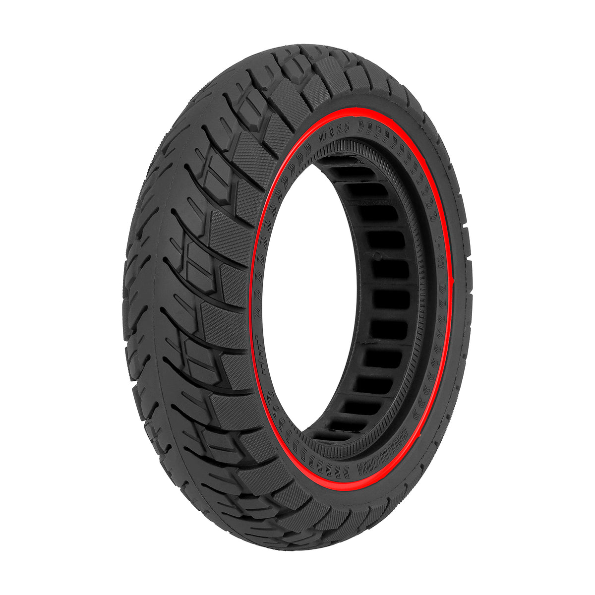 Pneu Plein Alvéolé 10 Pouces (10x2,5) avec Cercle Bleu, Rouge ou Jaune et Rainure 37 mm Rouge