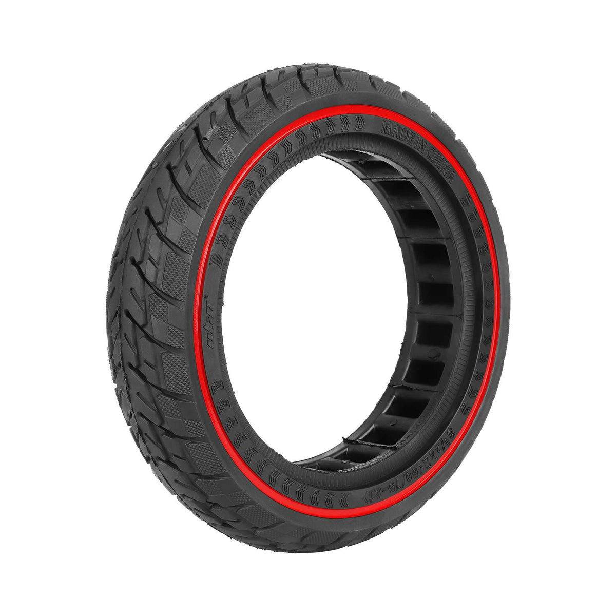 Pneu plein tout-terrain 8,5 pouces noir avec liséré rouge pour trottinette électrique