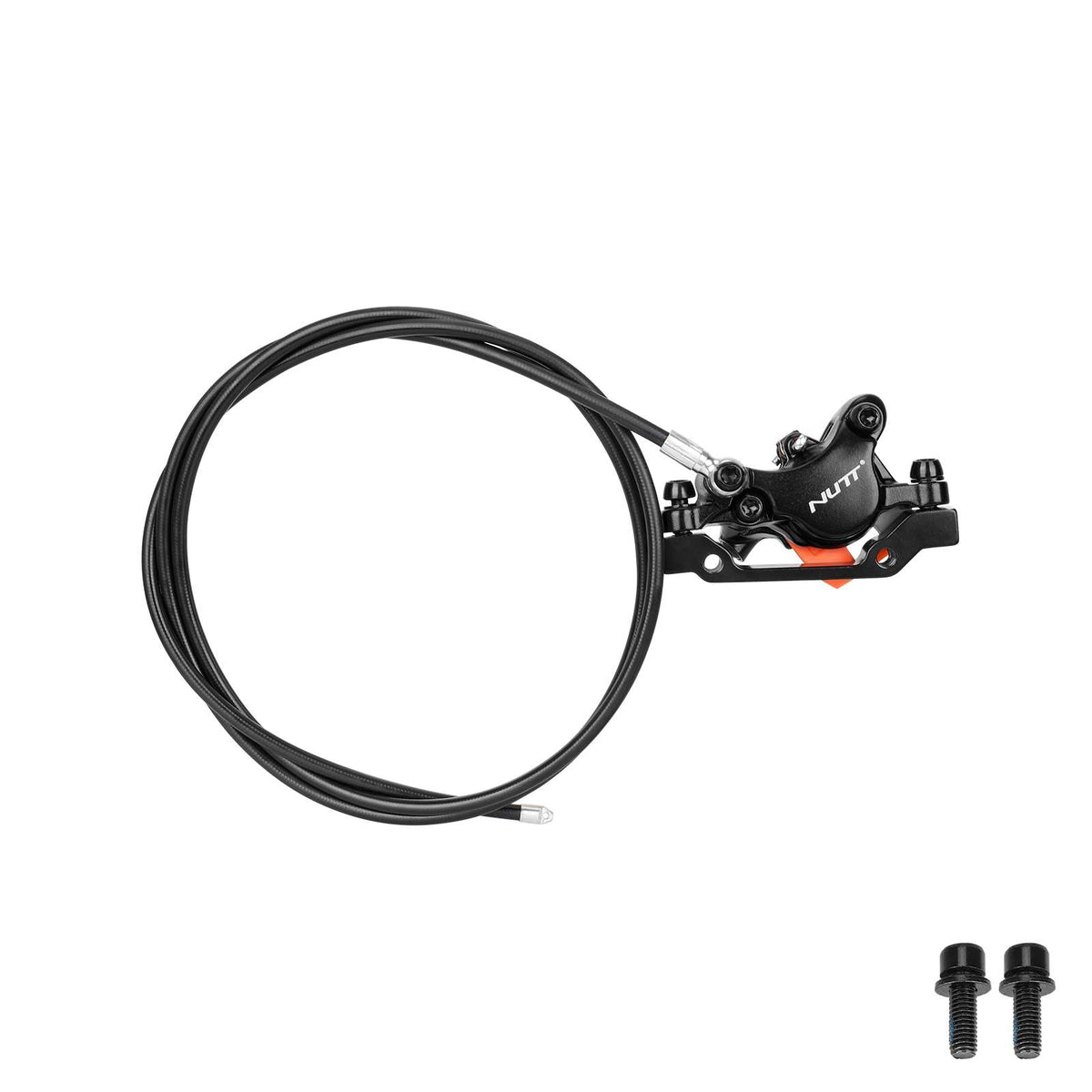 Étrier de frein hydraulique gauche NUTT noir avec sa durite de 1300 mm et ses vis de fixation