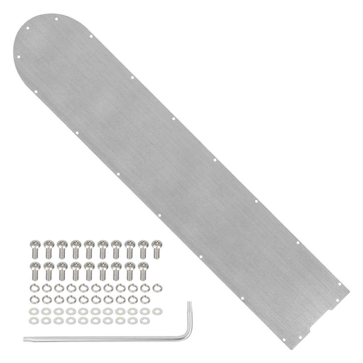 Plaque de protection sous chassis en acier inoxydable avec ses vis antivol et outil