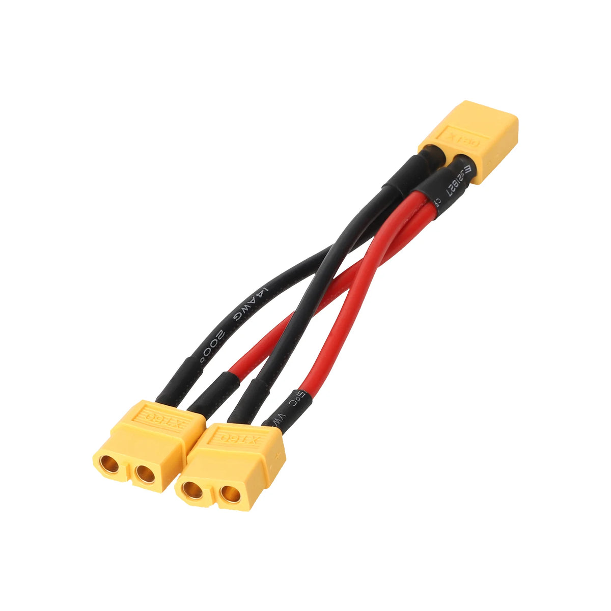 Câble adaptateur XT60 parallèle avec un connecteur mâle et deux connecteurs femelles