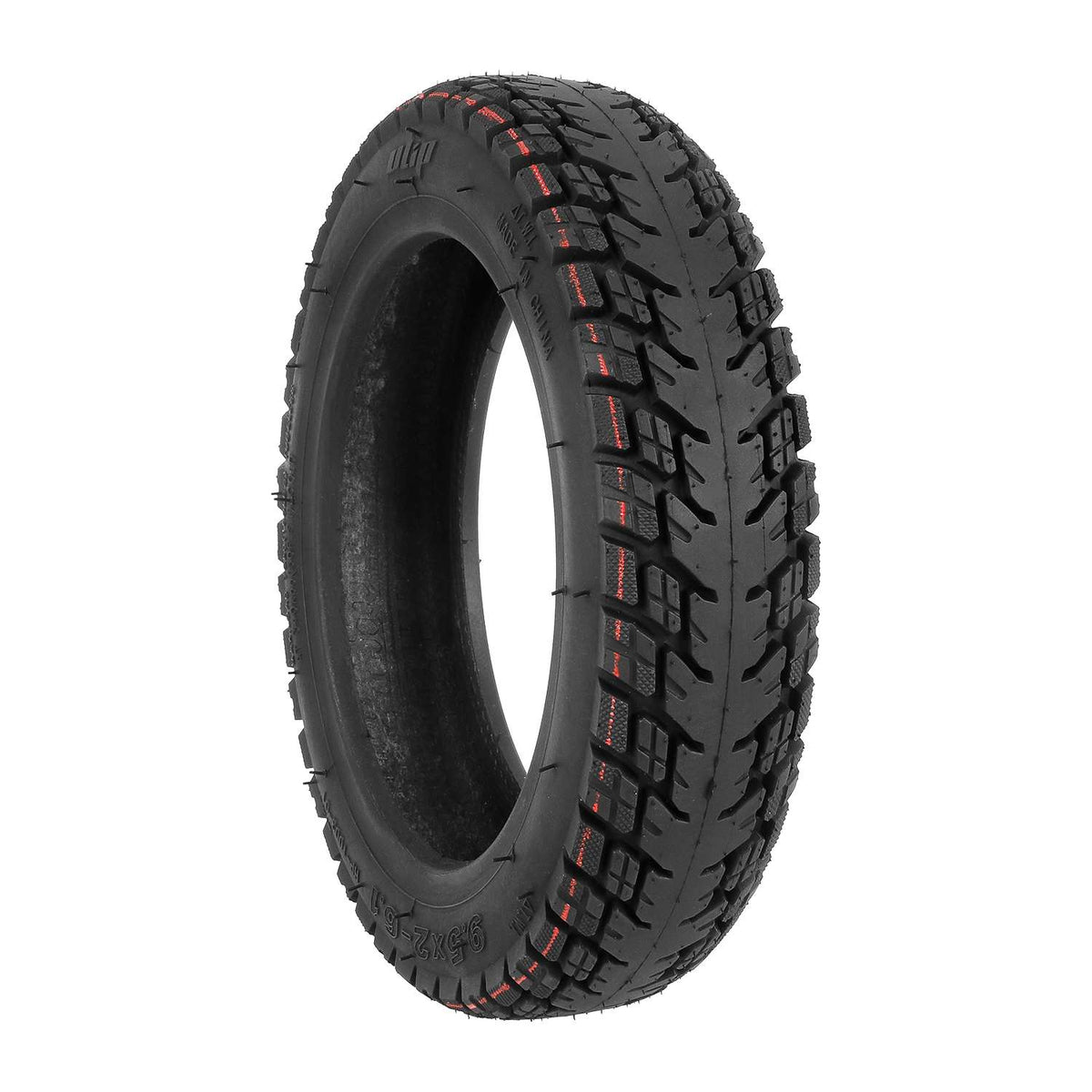 Pneu tubeless tout-terrain noir de 9,5 pouces vu de trois quarts