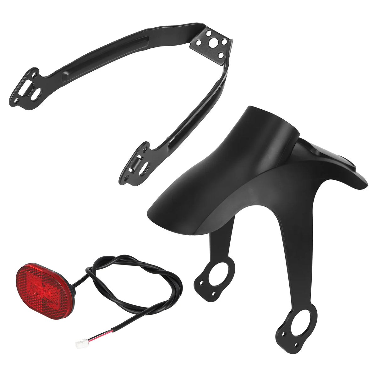 Garde-boue arrière noir avec support métallique et feu arrière pour trottinette électrique