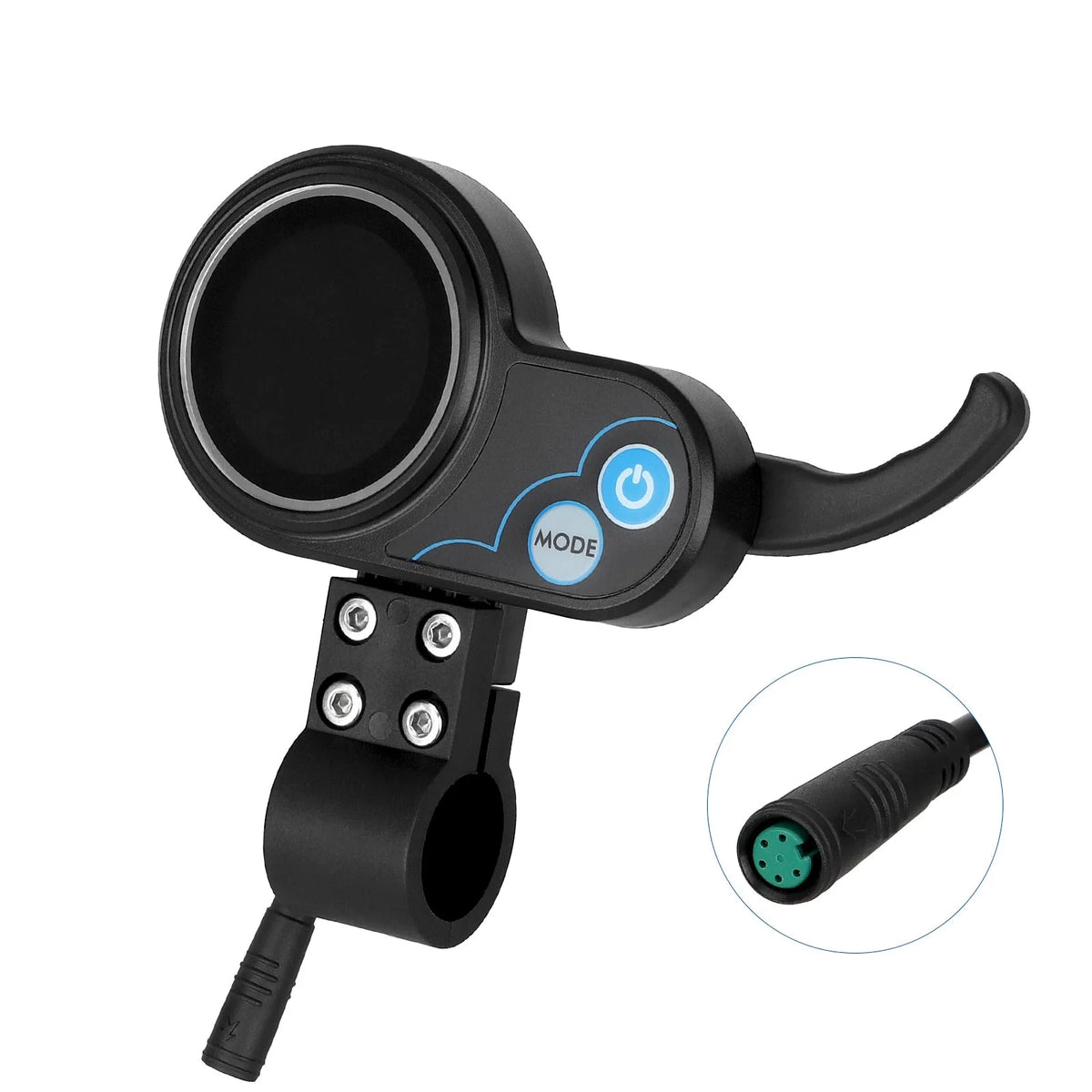 Afficheur LCD noir avec gâchette d'accélération et connecteur étanche 5 broches pour trottinette électrique