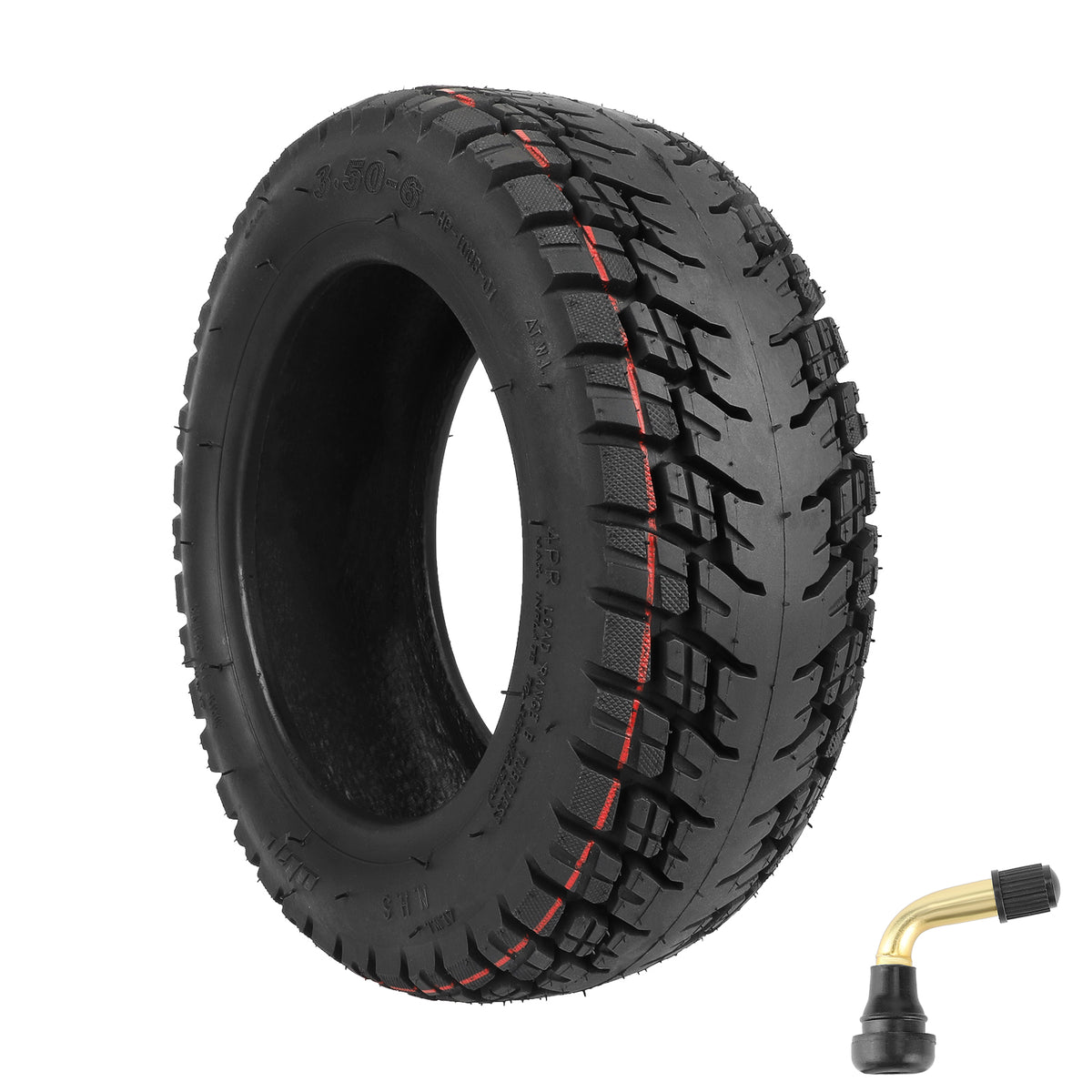 Pneu tubeless tout-terrain 10 pouces noir avec valve tubeless coudée